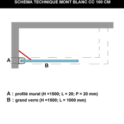 Superban Paroi de baignoire fixe en verre sécurité transparent ép 8mm anti calcaire, L100 x H147 cm, blanc brillant, Mont Blanc CC* Pare-Baignoire