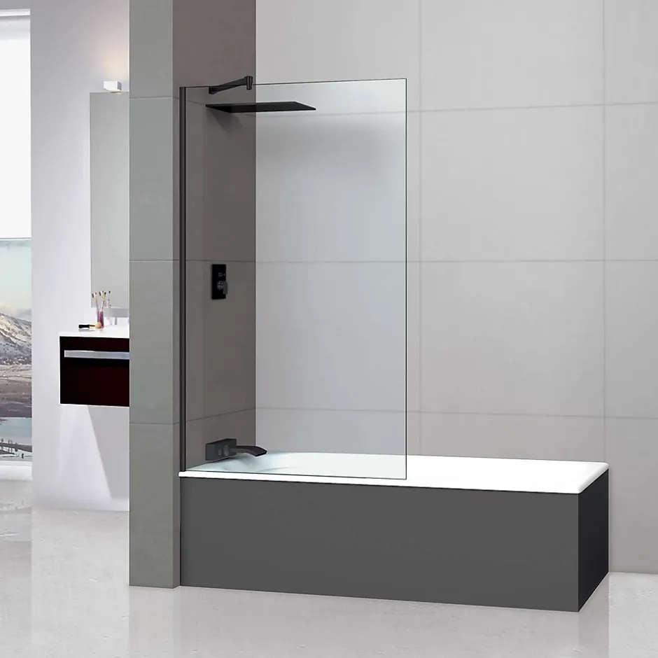 Superban Paroi de baignoire fixe en verre sécurité transparent ép 8mm anti calcaire, L100 x H147 cm, noir mat, Mont Blanc CC