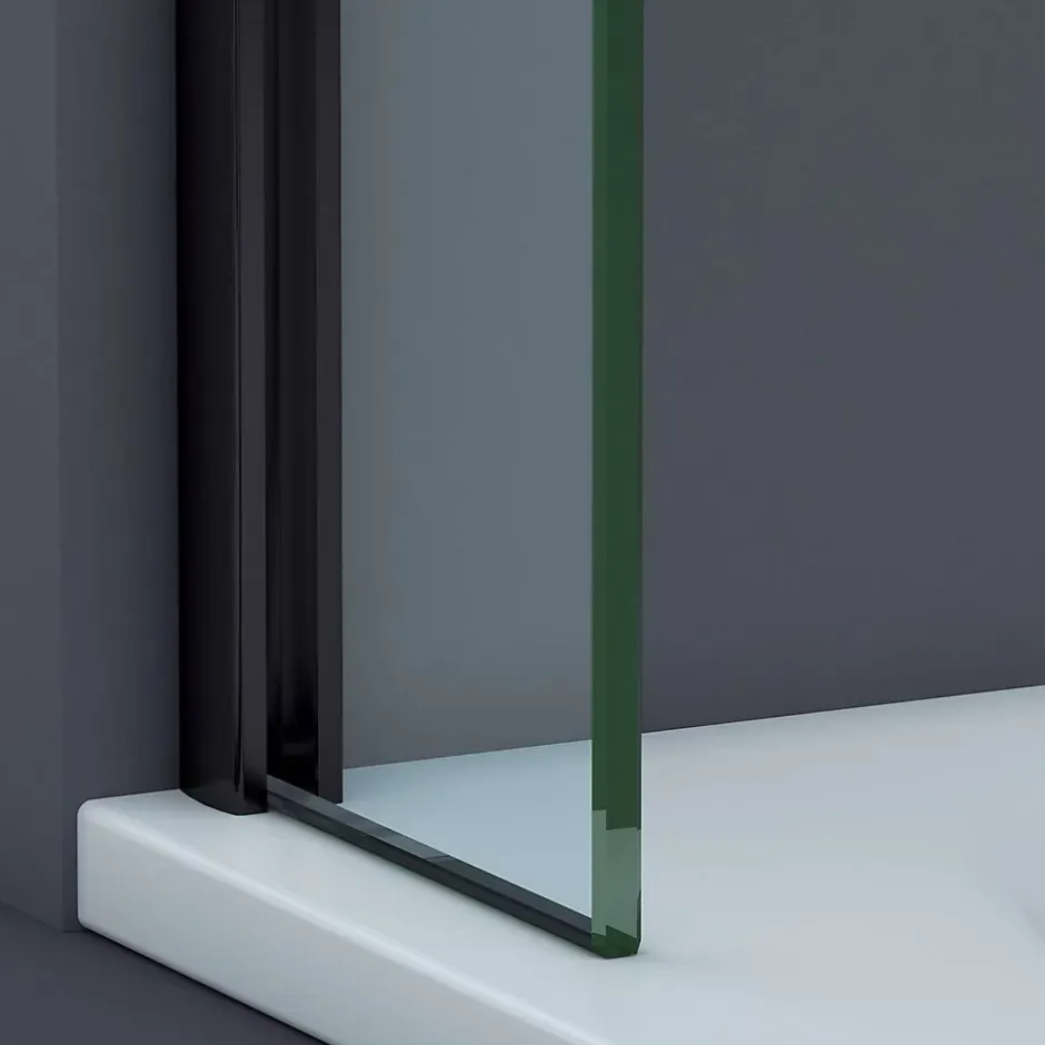 Superban Paroi de baignoire fixe en verre sécurité transparent ép 8mm anti calcaire, L100 x H147 cm, noir mat, Mont Blanc CC