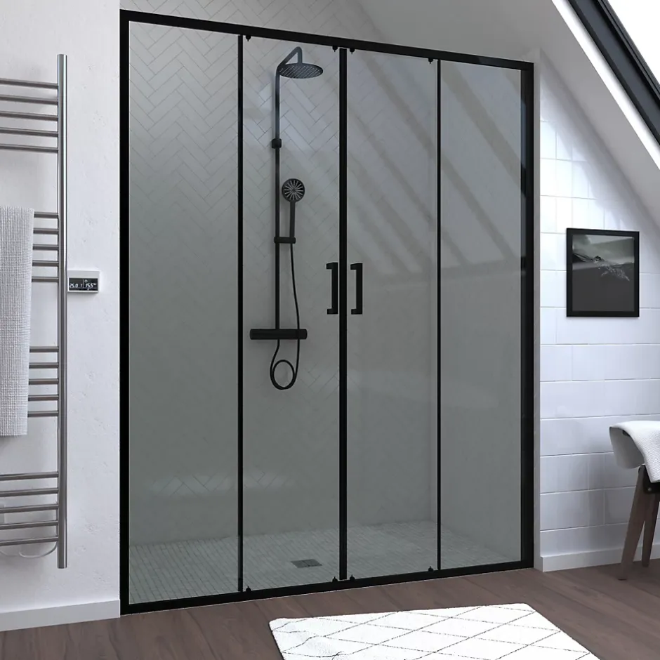 Galedo Paroi de douche à double porte coulissante 160 x 200 cm, profilé noir mat laqué, Factory