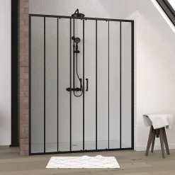 Galedo Paroi de douche à double porte coulissante 120 x 160 cm, profilé noir mat laqué, Factor X* Porte De Douche