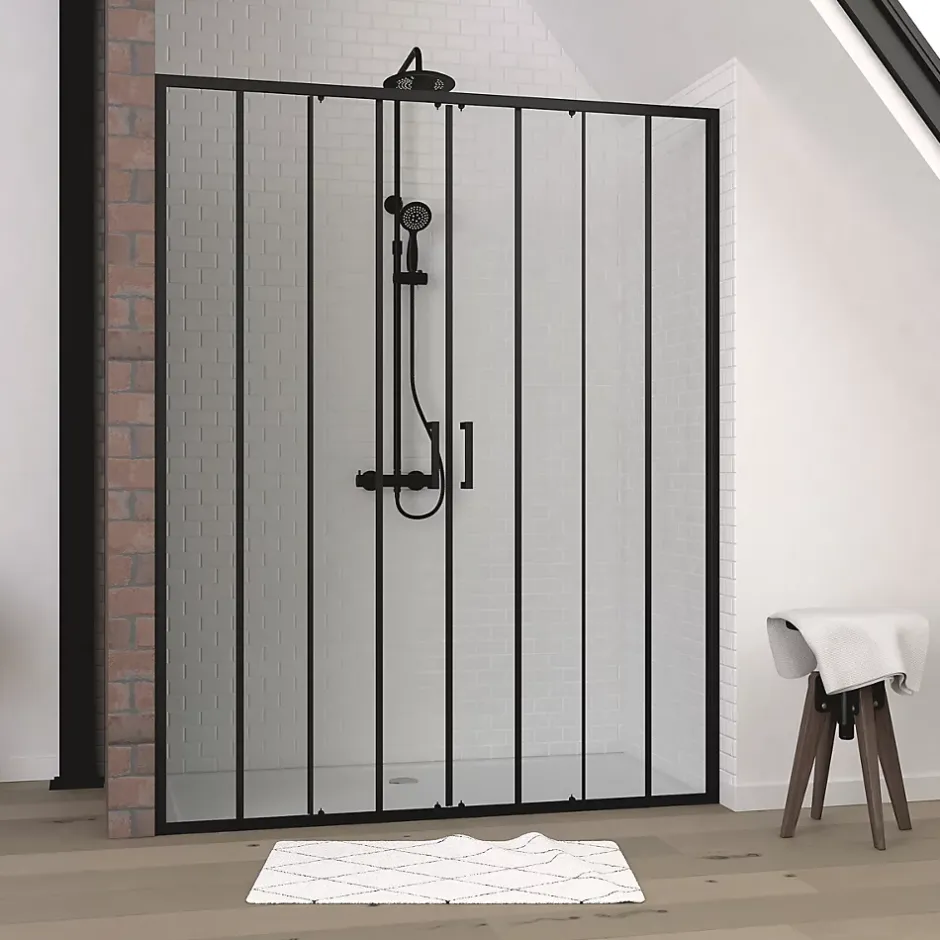 Galedo Paroi de douche à double porte coulissante 120 x 160 cm, profilé noir mat laqué, Factor X* Porte De Douche