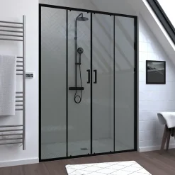 Galedo Paroi de douche à double porte coulissante 140 x 200 cm, profilé noir mat laqué, Factory