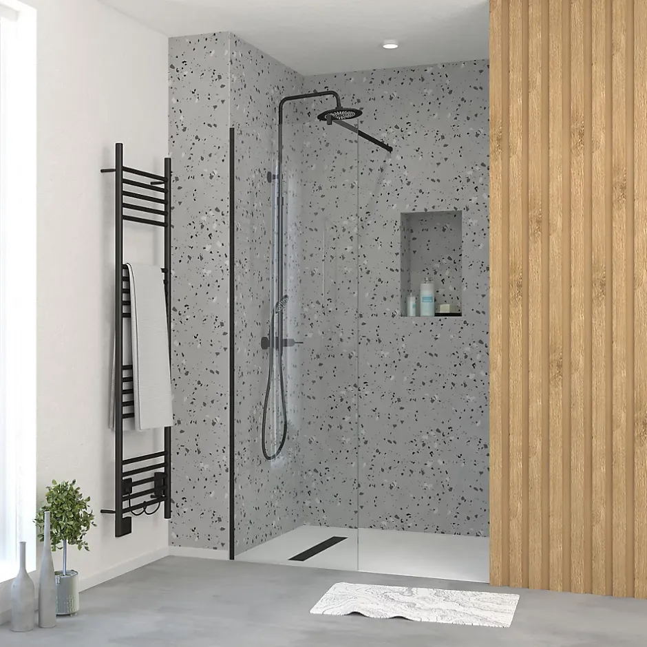 Paroi de douche à l'italienne H.195 x l.60 cm, ép. 5 mm, profilé noir, Galedo Essentiel