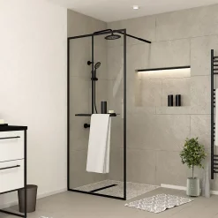 Paroi de douche à l'italienne avec porte-serviettes H.200 x l.90 cm, ép. 6 mm, profilé noir, Galedo Edge