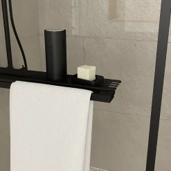 Paroi de douche à l'italienne avec porte-serviettes H.200 x l.90 cm, ép. 6 mm, profilé noir, Galedo Edge