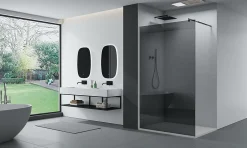 Paroi de douche à l'italienne fixe latérale en verre, fumé, EX101, 200x140cm