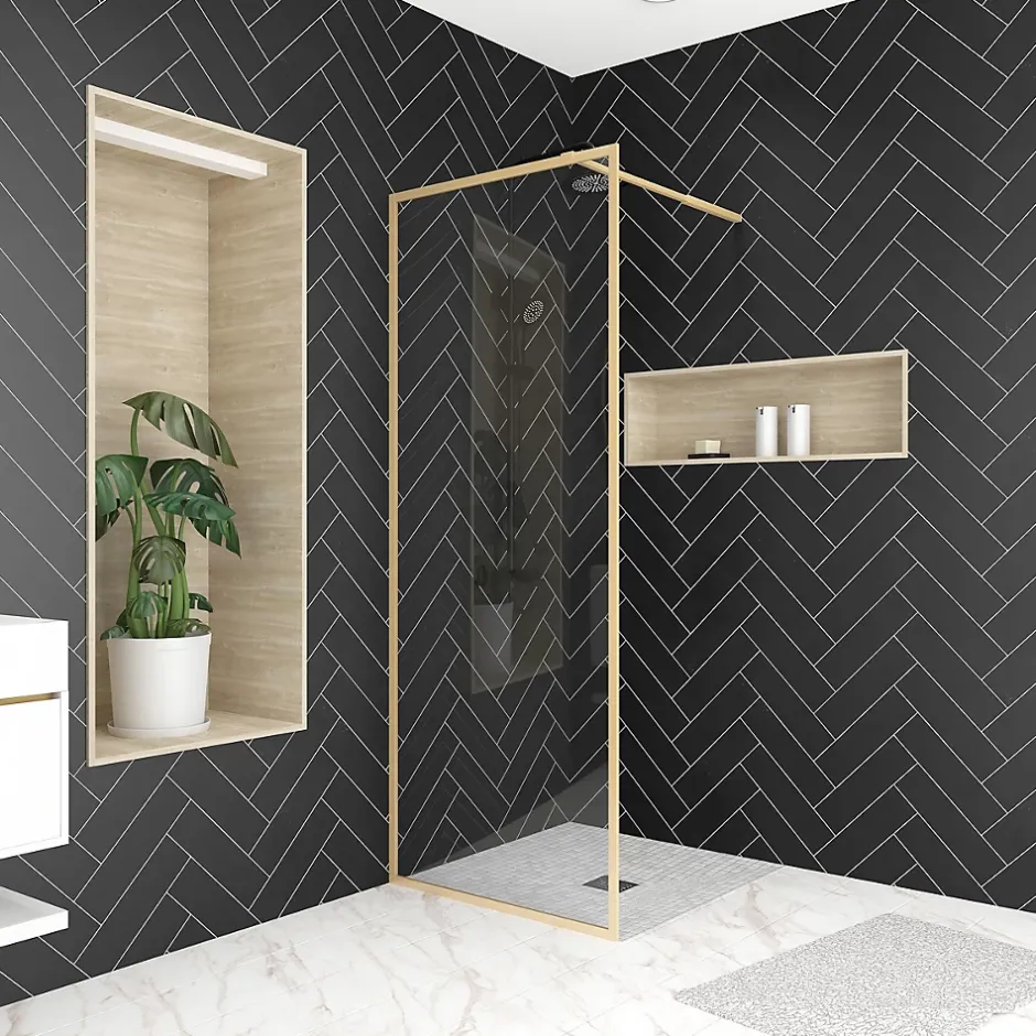 Paroi de douche à l'italienne H.200 x l.80 cm, ép. 6 mm, profilé doré, Galedo Edge