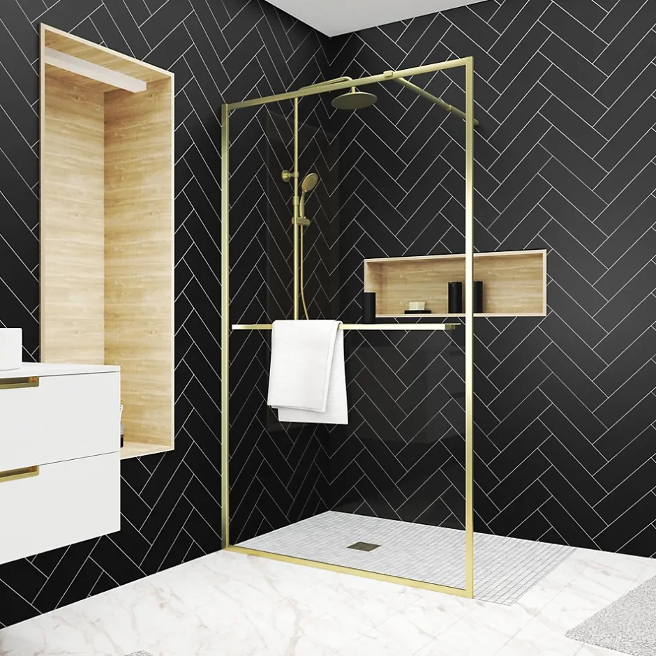 Paroi de douche à l'italienne fixe 120 x 200 cm, doré brossé, Galedo Golden Edge* Paroi De Douche