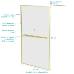 Paroi de douche à l'italienne fixe 120 x 200 cm, doré brossé, Galedo Golden Edge* Paroi De Douche