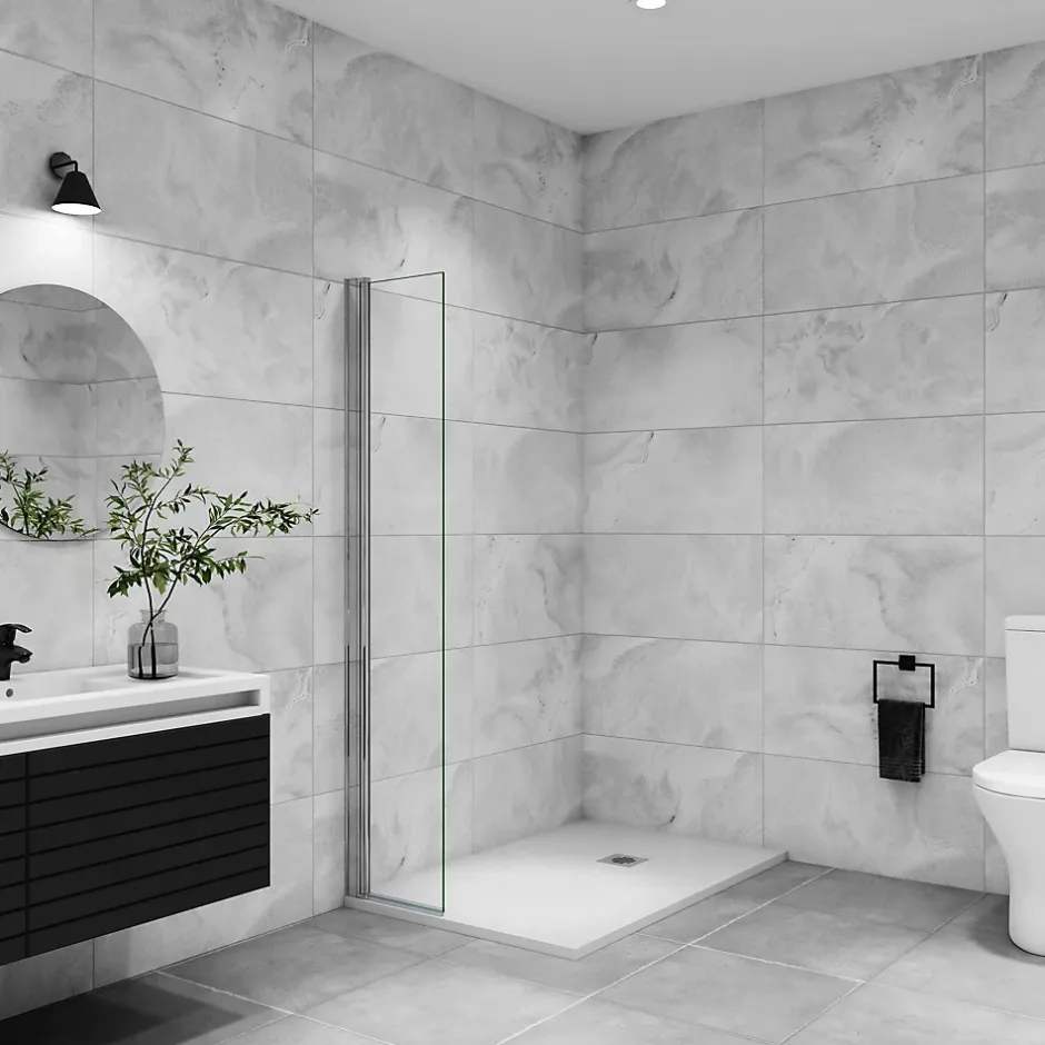 AICA Sanitaire Paroi de douche à l'italienne pivotante mural - 8 mm verre anticalcaire, alu chromé - 35x200 cm