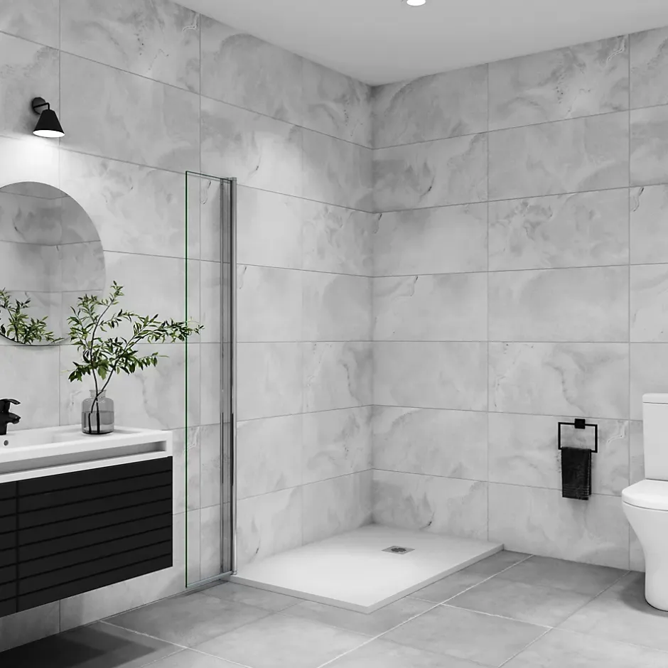 AICA Sanitaire Paroi de douche à l'italienne pivotante mural - 8 mm verre anticalcaire, alu chromé - 35x200 cm