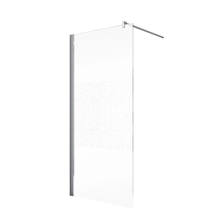 Paroi de douche à l'italienne l.120xH.190cm, Walk In, verre transparent anticalcaire 6mm, décor Galets chromés, profilé chromé, Schulte NewStyle