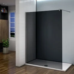 AICA Sanitaire Paroi de douche à l'Italienne 120x200cm -8mm verre trempé foncé alu chromé avec barre de fixation 140cm et pince à 360 degré* Paroi De Douche