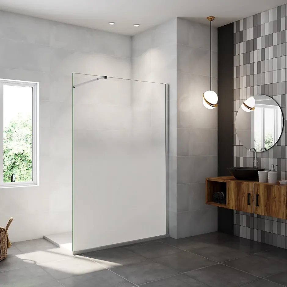 AICA Sanitaire Paroi de douche à l'italienne 90x200cm Modèle Brume, avec barre de stabilisation 73-120cm en carré Paroi latérale fixe* Paroi De Douche