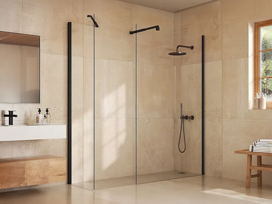 Vente-unique Paroi de douche à l'italienne - Noir mat - Verre 5 mm - 60x200 cm - DAREN
