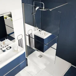 Paroi de douche à l'italienne fixe l.120 x H.195 cm, bandes miroir, profilés alu chrome, GoodHome Ledava* Paroi De Douche