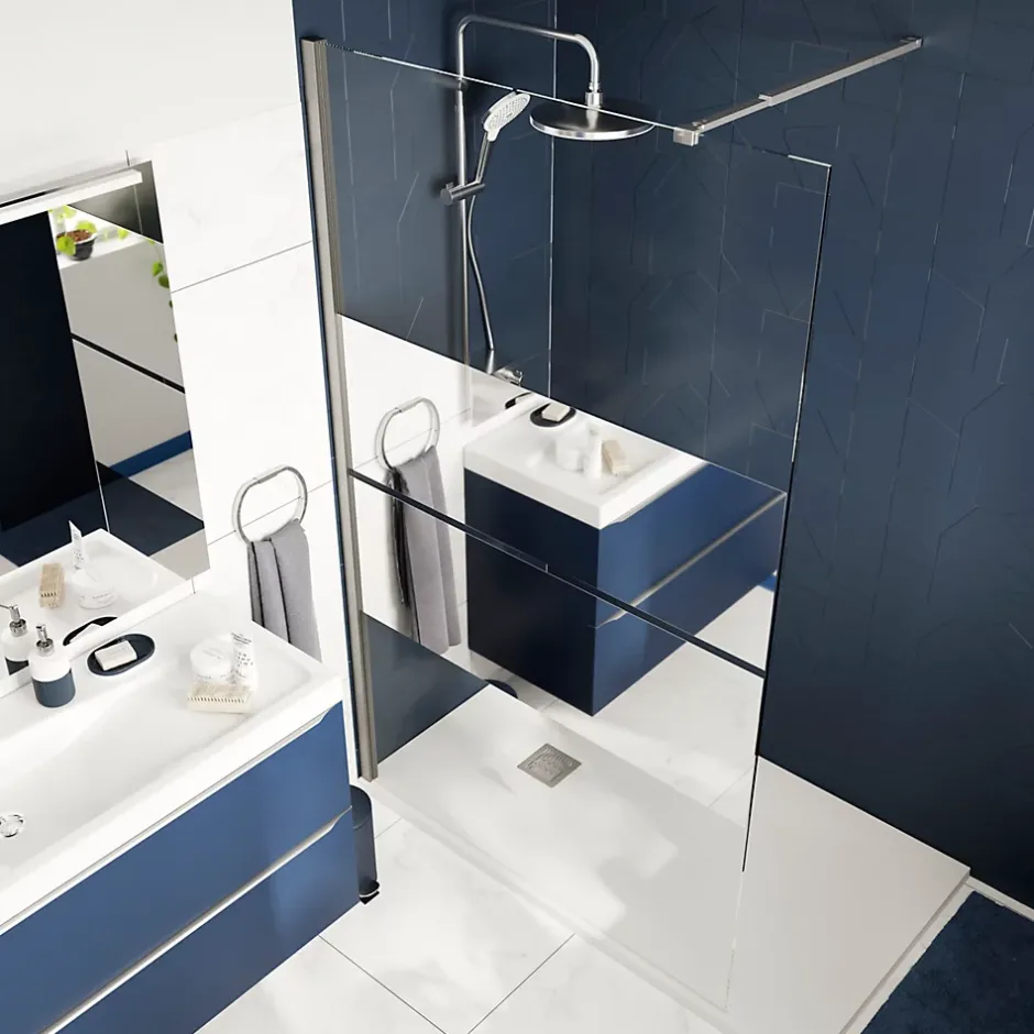 Paroi de douche à l'italienne fixe l.120 x H.195 cm, bandes miroir, profilés alu chrome, GoodHome Ledava* Paroi De Douche
