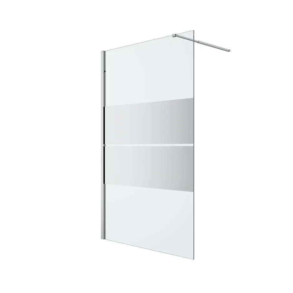 Paroi de douche à l'italienne fixe l.120 x H.195 cm, bandes miroir, profilés alu chrome, GoodHome Ledava* Paroi De Douche