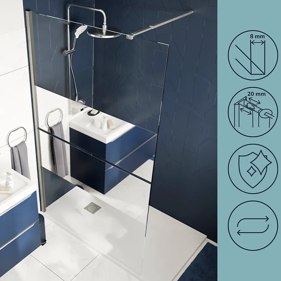 Paroi de douche à l'italienne fixe l.120 x H.195 cm, bandes miroir, profilés alu chrome, GoodHome Ledava* Paroi De Douche