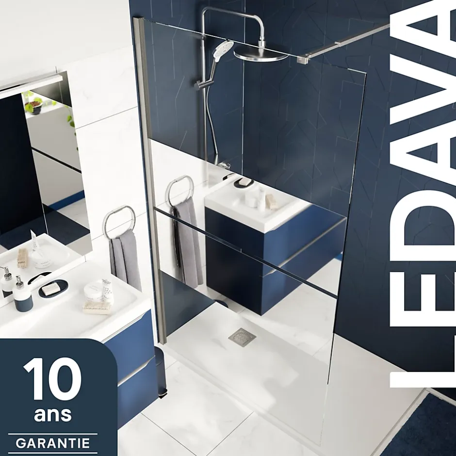 Paroi de douche à l'italienne fixe l.120 x H.195 cm, bandes miroir, profilés alu chrome, GoodHome Ledava* Paroi De Douche