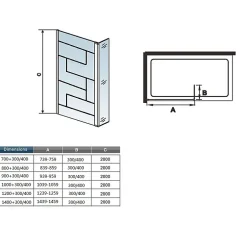 AICA Sanitaire Paroi de douche à l'italienne 70x200cm avec volet pivotant 40cm - 8mm verre anticalcaire - barre de fixation carrée 140cm* Paroi De Douche
