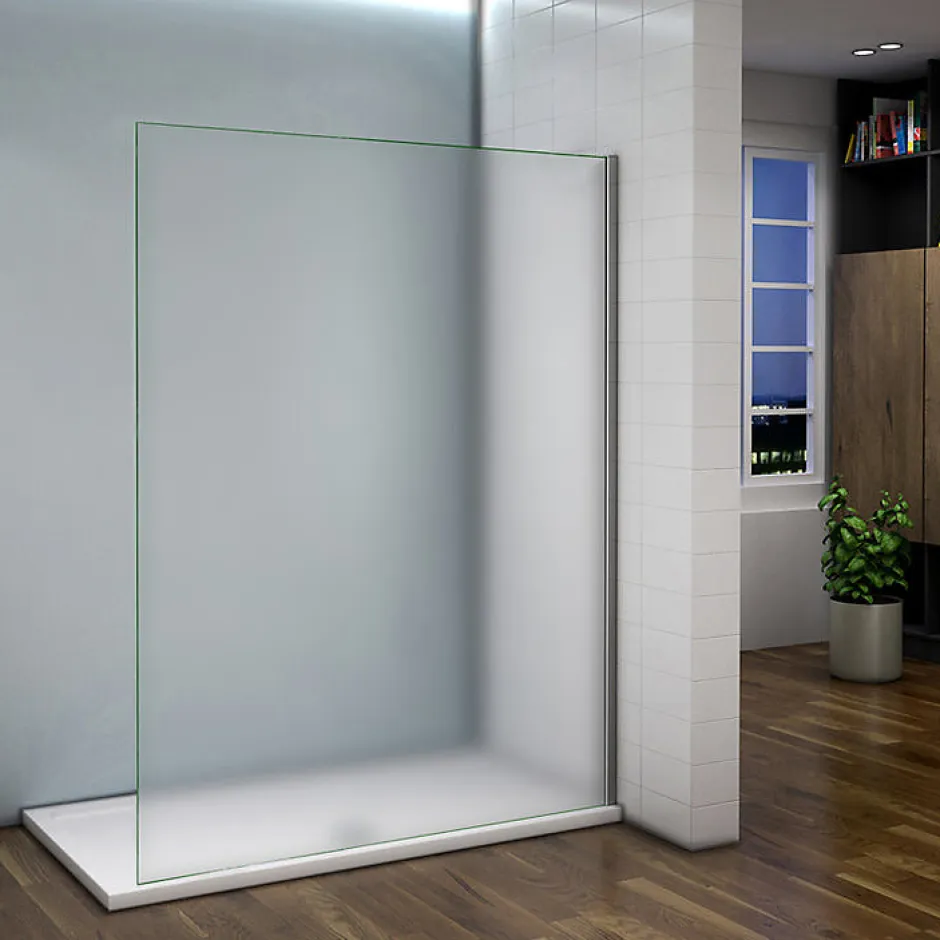 AICA Sanitaire Paroi de douche à l'italienne dépolie - Profilé en alu chromé - paroi fixe sablé - 8mm verre anticalcaire - 120x200cm