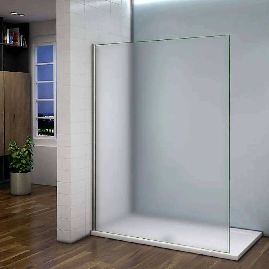 AICA Sanitaire Paroi de douche à l'italienne dépolie - Profilé en alu chromé - paroi fixe sablé - 8mm verre anticalcaire - 120x200cm