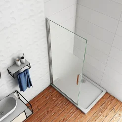 AICA Sanitaire Paroi de douche à l'italienne pivotante 75x180cm - 6mm verre anticalcaire - profilé Chrome - centre dépoli* Paroi De Douche
