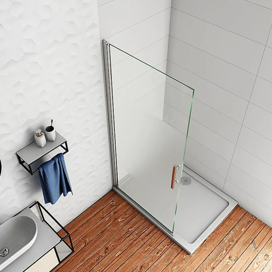 AICA Sanitaire Paroi de douche à l'italienne pivotante 75x180cm - 6mm verre anticalcaire - profilé Chrome - centre dépoli* Paroi De Douche