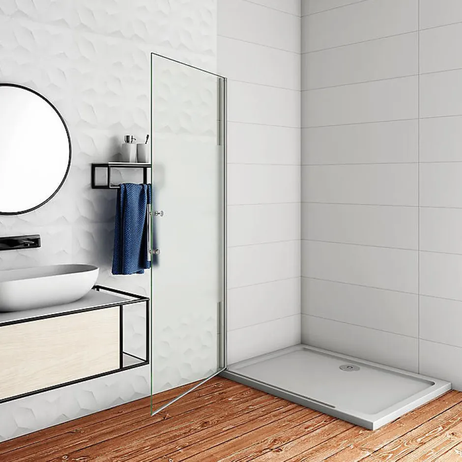 AICA Sanitaire Paroi de douche à l'italienne pivotante 75x180cm - 6mm verre anticalcaire - profilé Chrome - centre dépoli* Paroi De Douche