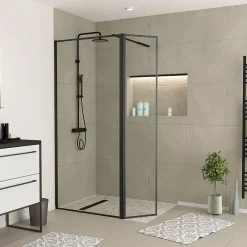 Paroi de douche à l'italienne et volet noir Galedo Dark Edge transparent 90+40cm