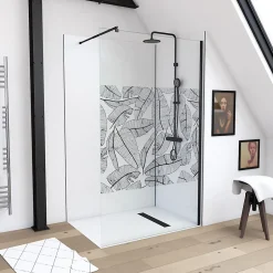 Paroi de douche à l'italienne noir Galedo Jungle sérigraphié 120cm