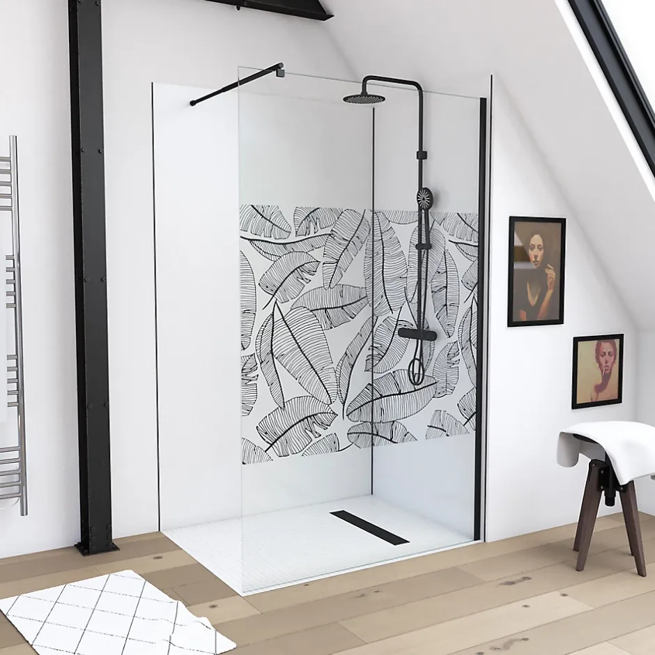 Paroi de douche à l'italienne noir Galedo Jungle sérigraphié 120cm