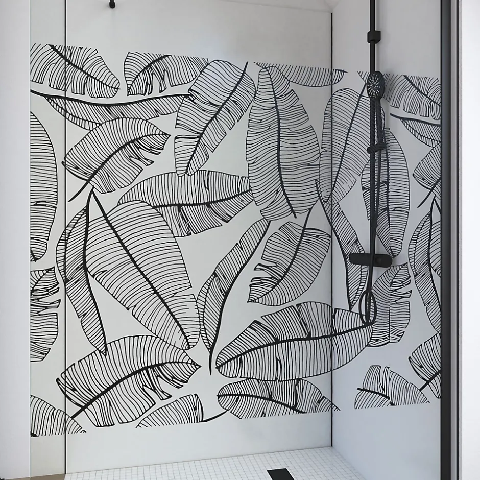 Paroi de douche à l'italienne noir Galedo Jungle sérigraphié 120cm