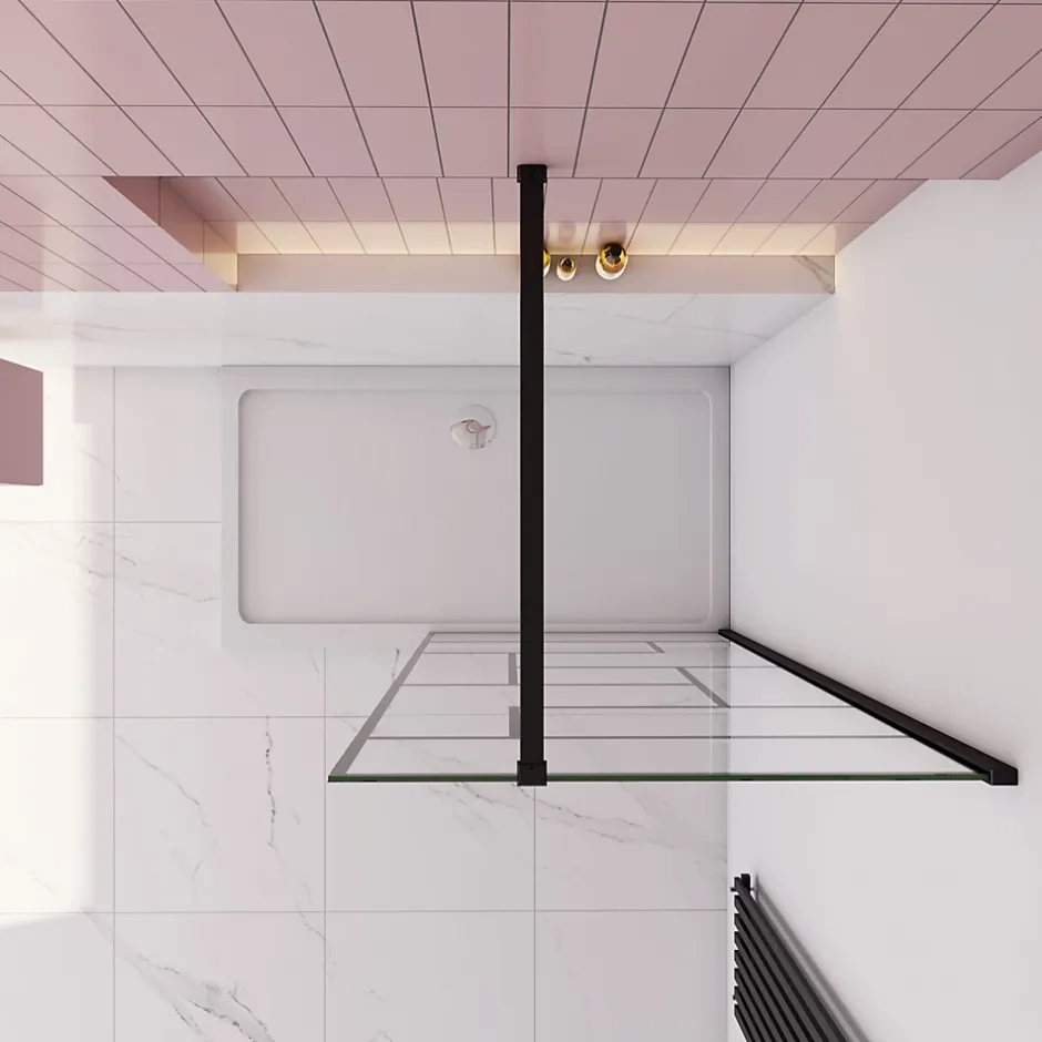 Paroi de douche à l'italienne 70x200cm avec barre de fixation carrée 90cm,8mm verre anticalcaire,style atelier - Noir mat