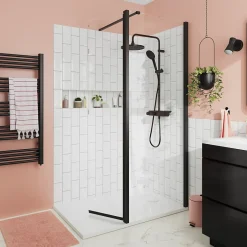 Paroi de douche à l'italienne fixe avec volet l.80+45 x H.195 cm, verre transparent, profilés alu noir, GoodHome Ledava* Paroi De Douche
