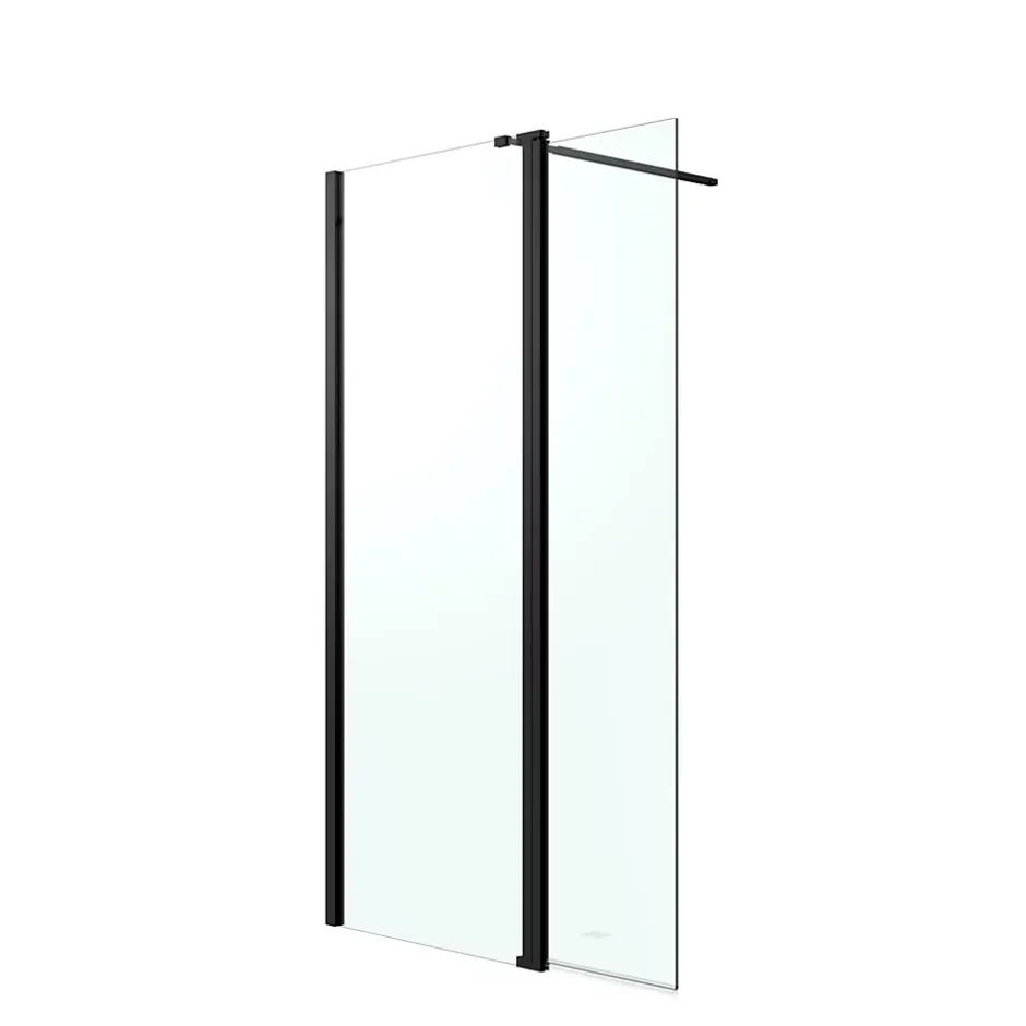 Paroi de douche à l'italienne fixe avec volet l.80+45 x H.195 cm, verre transparent, profilés alu noir, GoodHome Ledava* Paroi De Douche
