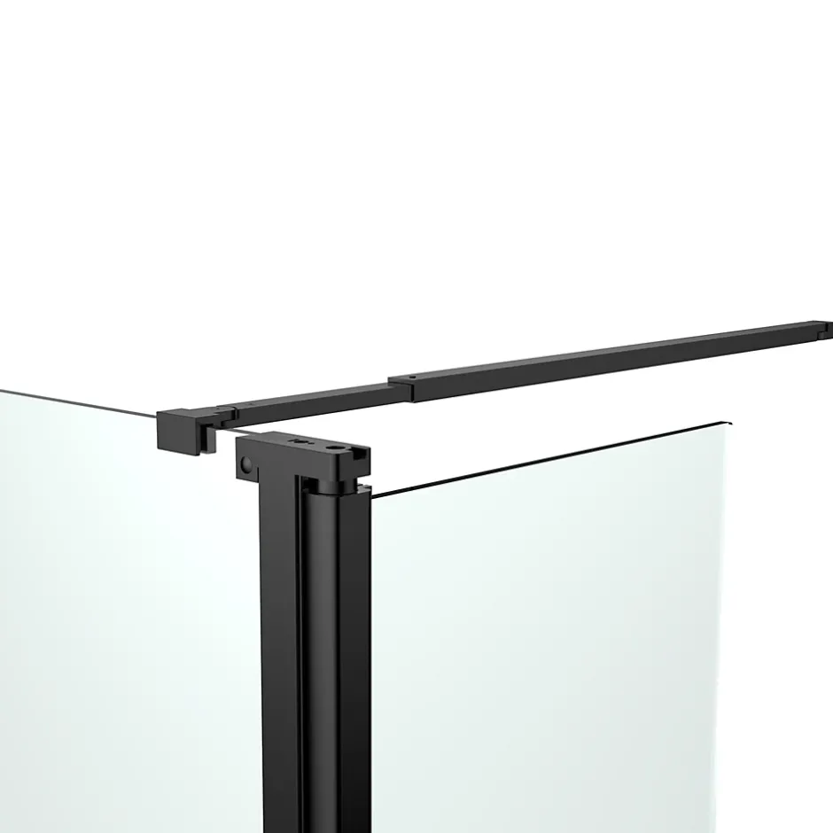 Paroi de douche à l'italienne fixe avec volet l.80+45 x H.195 cm, verre transparent, profilés alu noir, GoodHome Ledava* Paroi De Douche
