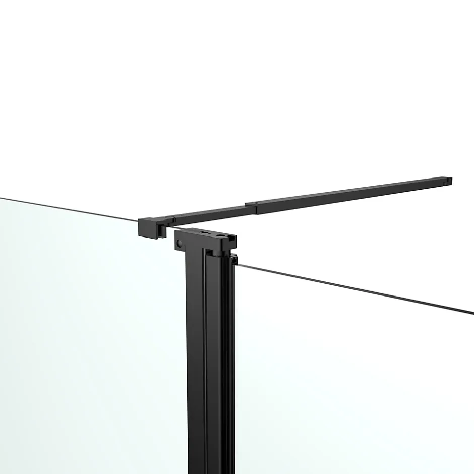 Paroi de douche à l'italienne fixe avec volet l.80+45 x H.195 cm, verre transparent, profilés alu noir, GoodHome Ledava* Paroi De Douche