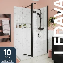 Paroi de douche à l'italienne fixe avec volet l.80+45 x H.195 cm, verre transparent, profilés alu noir, GoodHome Ledava* Paroi De Douche