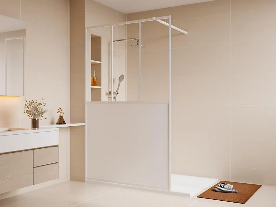 Vente-unique Paroi de douche à l'italienne style atelier - Blanc mat - 120 x 200 cm - URBANIK* Paroi De Douche