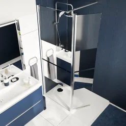 Paroi de douche à l'italienne fixe avec volet l.80+45 x H.195 cm, bandes miroir, profilés alu chrome, GoodHome Ledava* Paroi De Douche