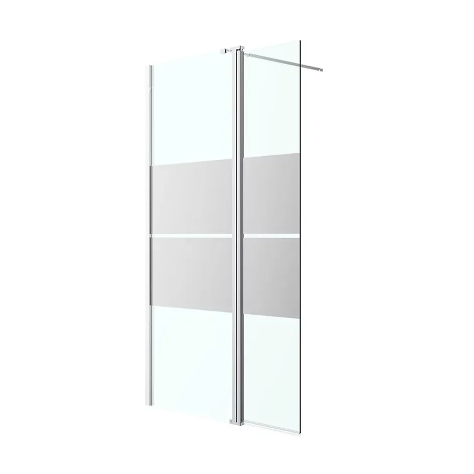 Paroi de douche à l'italienne fixe avec volet l.80+45 x H.195 cm, bandes miroir, profilés alu chrome, GoodHome Ledava* Paroi De Douche