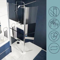 Paroi de douche à l'italienne fixe avec volet l.80+45 x H.195 cm, bandes miroir, profilés alu chrome, GoodHome Ledava* Paroi De Douche