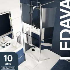 Paroi de douche à l'italienne fixe avec volet l.80+45 x H.195 cm, bandes miroir, profilés alu chrome, GoodHome Ledava* Paroi De Douche