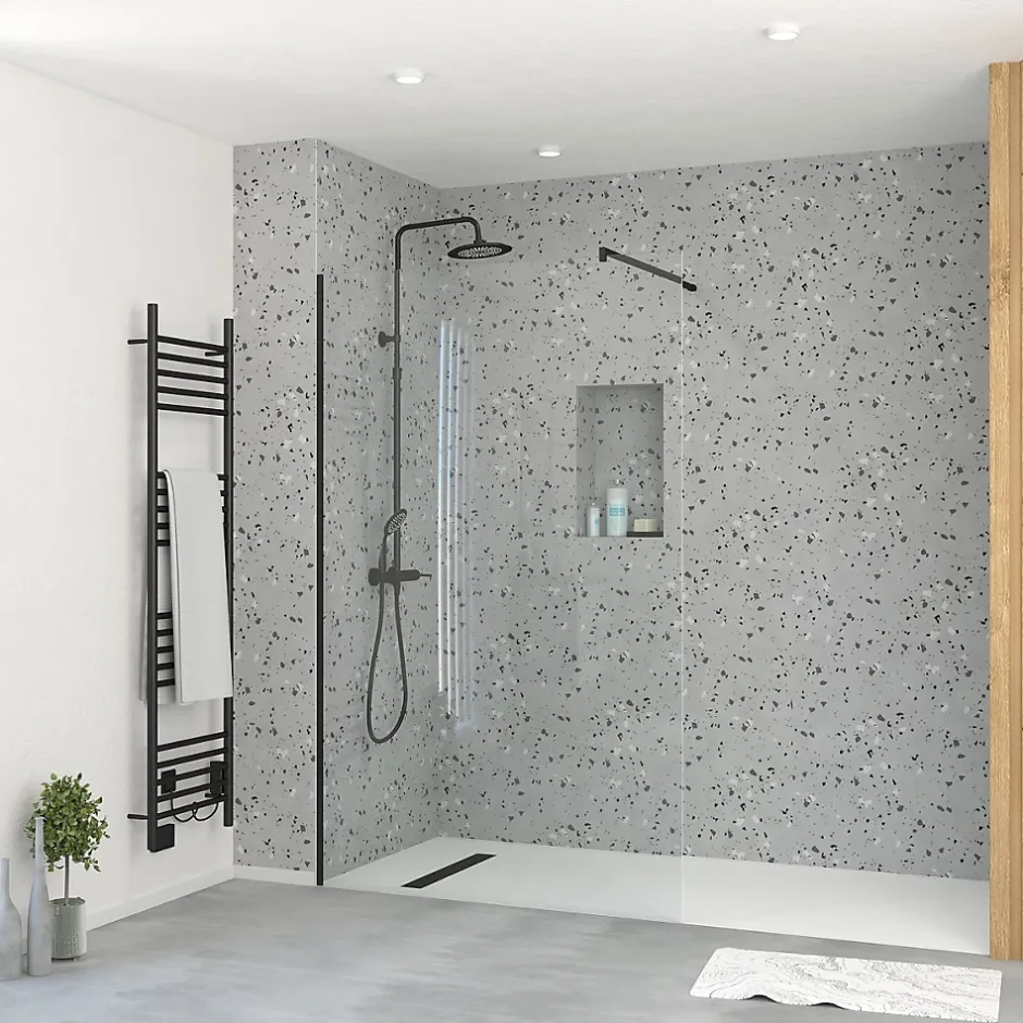 Paroi de douche à l'italienne H.195 x l.120 cm, ép. 5 mm, profilé noir, Galedo Essentiel