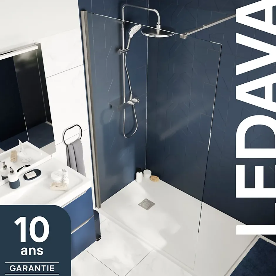 Paroi de douche à l'italienne fixe l.120 x H.195 cm, verre transparent 8mm, profilés alu chrome, GoodHome Ledava* Paroi De Douche