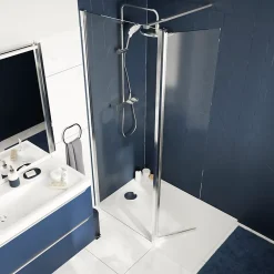 Paroi de douche à l'italienne fixe avec volet l.80+45 x H.195 cm, verre transparent, profilés alu chrome, GoodHome Ledava* Paroi De Douche