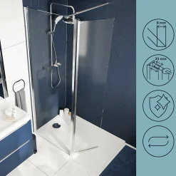 Paroi de douche à l'italienne fixe avec volet l.80+45 x H.195 cm, verre transparent, profilés alu chrome, GoodHome Ledava* Paroi De Douche